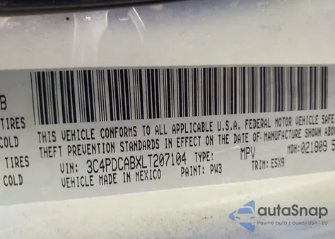 2020 Dodge Journey Se Value z USA, uszkodzony, nr VIN 3C4PDCABXLT207104